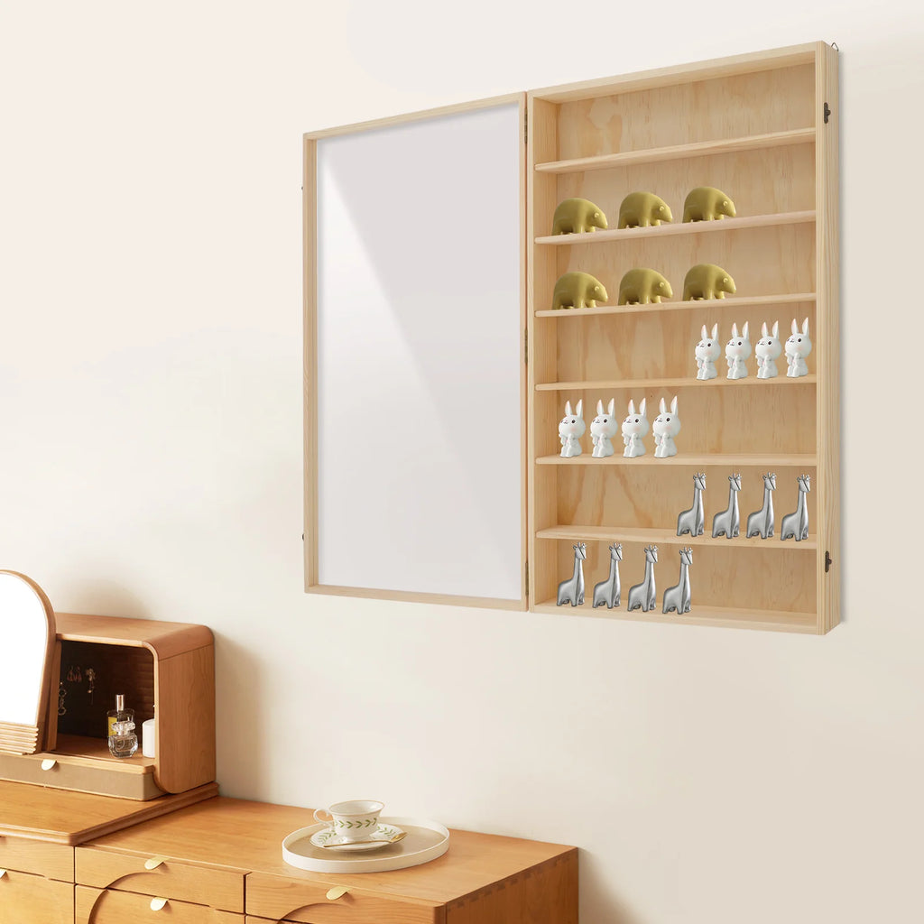 7-Tier Large Capacity Wall-Mounted Wooden Display Cabinet with Dust-Proof Clear Acrylic Door For Model Cars and Action Figures