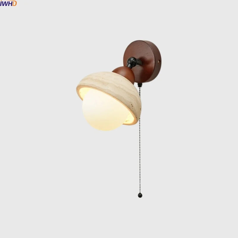 IWHD Wabi Sabi Style LED Wall Light For Living Room Bedroom Home Decoration Yellow Travertine Wood Bedside Lamp Indoor Wandlampe