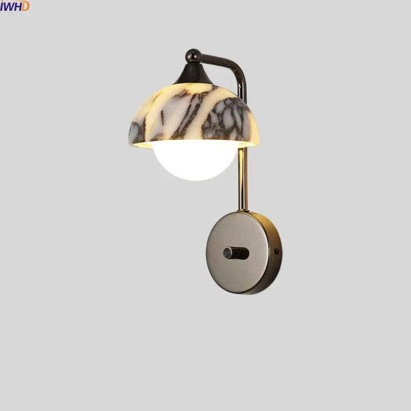 IWHD Marble Glass LED Wall Sconces Lights Indoor Furniture Living Room Home Decorations Luxury Wabi Sabi Bedroom Lamps Wandlamp