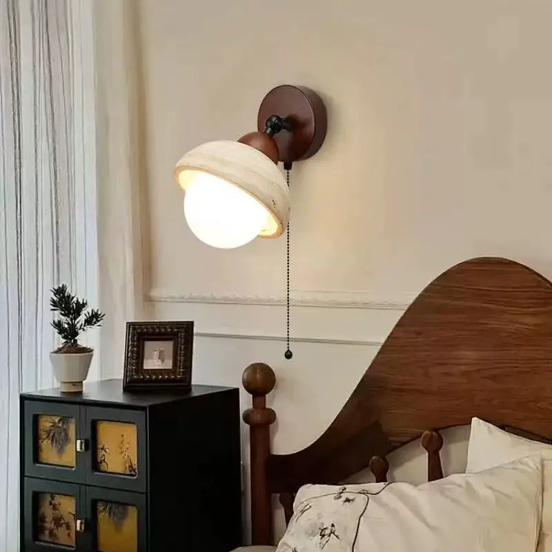 IWHD Wabi Sabi Style LED Wall Light For Living Room Bedroom Home Decoration Yellow Travertine Wood Bedside Lamp Indoor Wandlampe