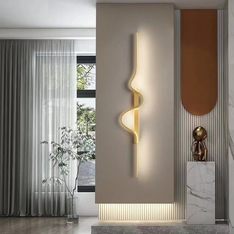 Postmodern Minimalist Wall Lamp Light Luxury Room TV Background Wall Lamp Bedroom Living Room Long Wavy Wall Lamp