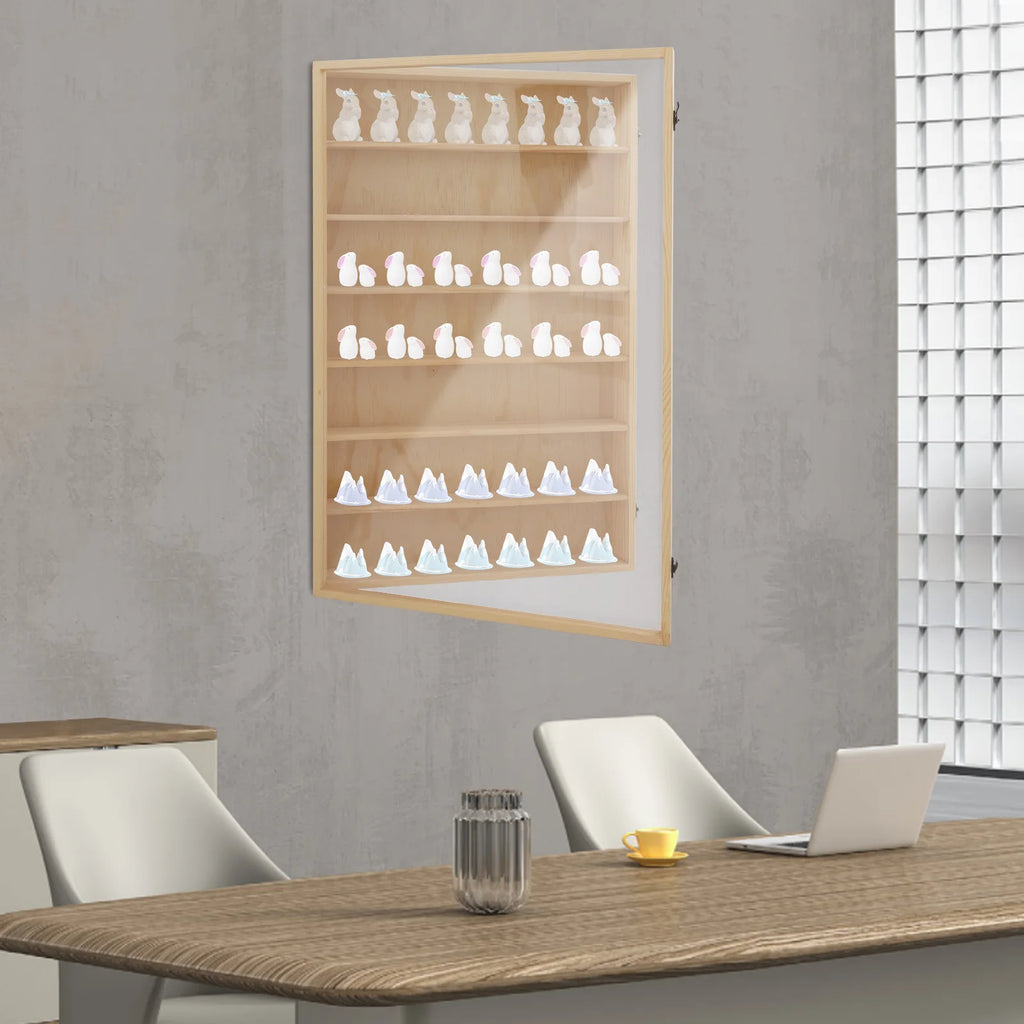 7-Tier Large Capacity Wall-Mounted Wooden Display Cabinet with Dust-Proof Clear Acrylic Door For Model Cars and Action Figures